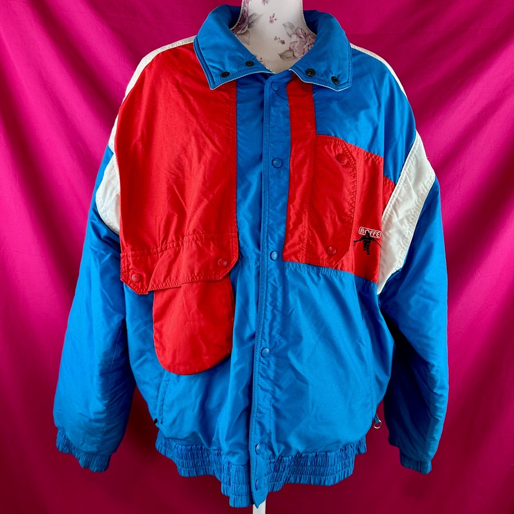 Vintage 80s 90s Roffe Ski Jacket Men XL USA Colorblock Puffy Coat Red Blue White